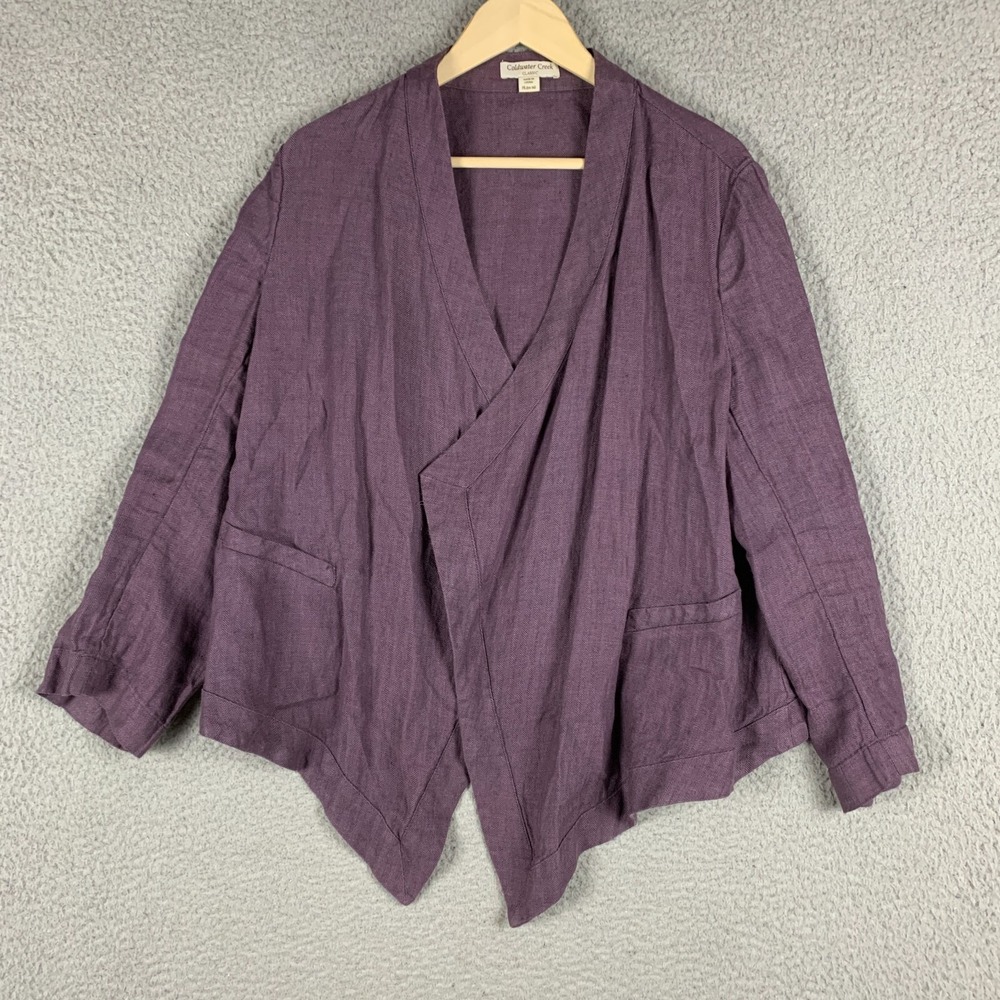 Eileen Fisher Purple Open-Front Linen Blend Cardigan